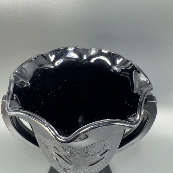 L E Smith Black Amethyst Glass Dancing Nymphs Trophy Glass Vase Etched Vintage - Picture 11 of 14